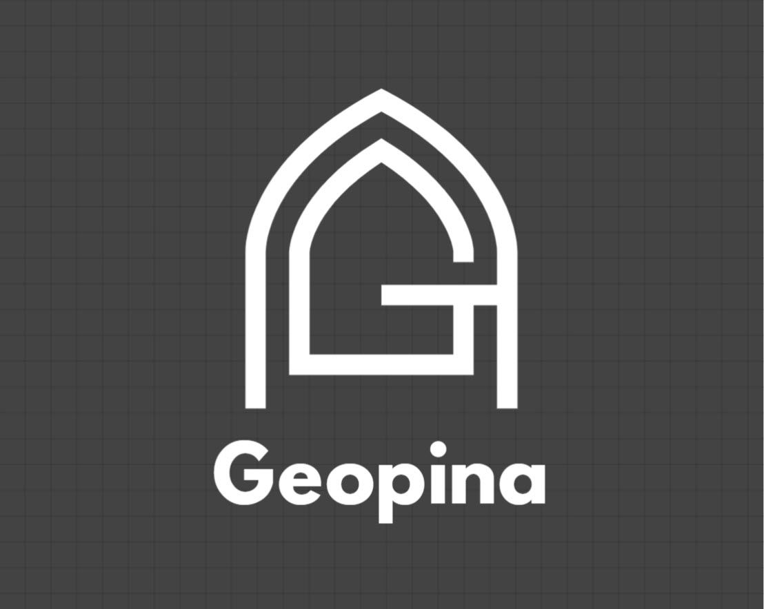 Geopina logo combining gothic arch with letter G